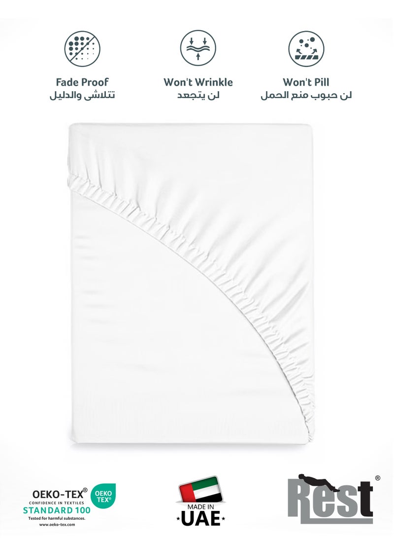 ريست REST Fitted Bedsheet 90x190+20cm Breathable Plush White Fabric with Deep Pockets Machine Washable for Optimal Protection - Image 4